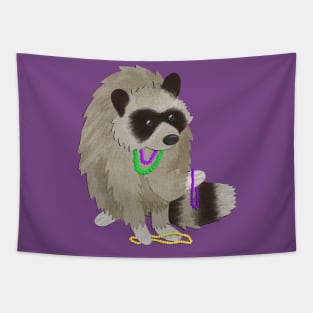 Paper craft Mardi Gras raccoon Tapestry