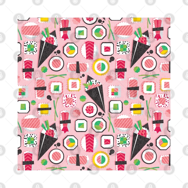 Paper cut geo sushi // pattern // pastel pink background by SelmaCardoso