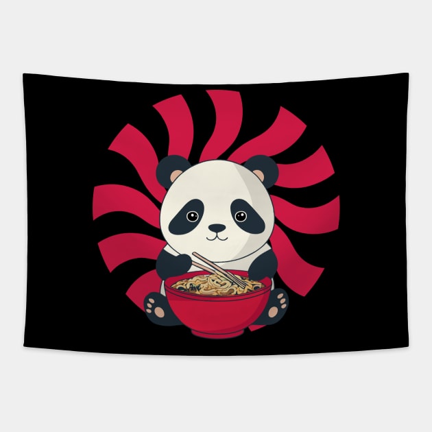 cute japanese panda eating ramen cuteness enthusiasts Tapestry by greatnessprint