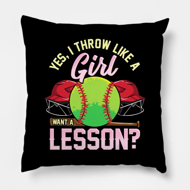 Yes I Throw Like a Girl Want a Lesson? Pitcher Pun Pillow by theperfectpresents