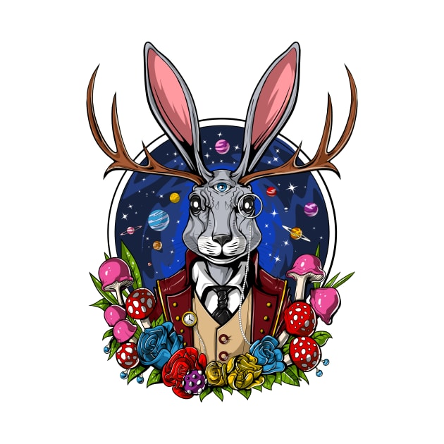 Jackalope Psychedelic Rabbit by underheaven