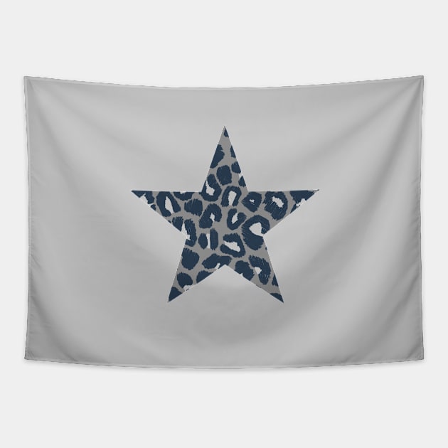 Textured Grey and Blue Coloured Leopard Print Star Tapestry by OneThreeSix