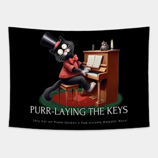 Funny Cat Playing Piano Gift For Piano And Cat's Lovers Tapestry