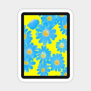 LIGHT BLUE FLOWERS LEMON YELLOW BACKGROUND Magnet