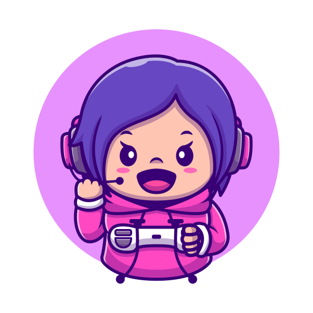 Cute Girl Gaming Holding Joystick Cartoon by Catalyst Labs