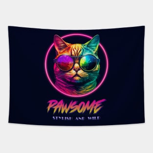 Retro Awesome-Pawsome stylish and wild cat Aesthetic design Tapestry