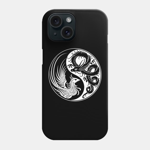 White and Black Dragon Phoenix Yin Yang Phone Case by jeffbartels