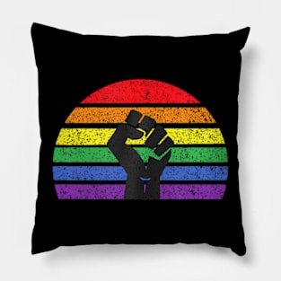 LGBTQ Pride Flag Fist BLM Black Lives Matter  Retro Pillow