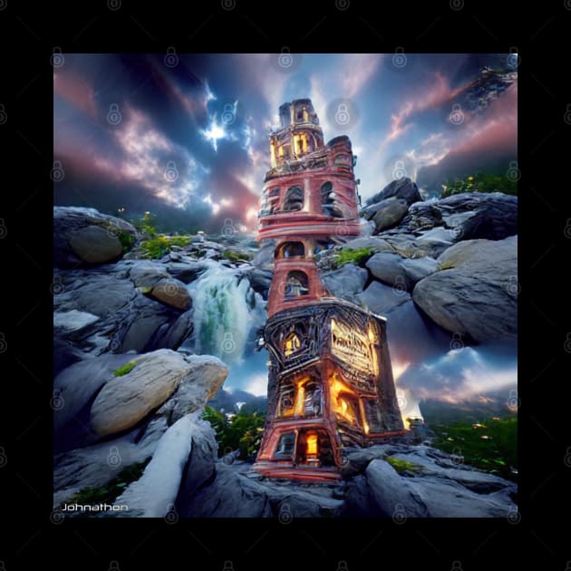 TOWER BETWEEN WORLDS ORIGINAL DIGITAL AI GENERATED ART by JOHNATHON