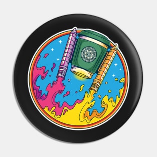 Coffee Rockets Blast Off Coffee Lover Drinker Caffeine Pin