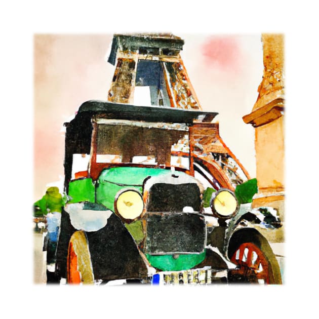 Antique Car with Eiffel Tower by Starbase79