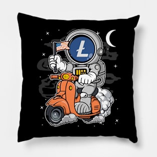 Astronaut Scooter Litecoin LTC Coin To The Moon Crypto Token Cryptocurrency Blockchain Wallet Birthday Gift For Men Women Kids Pillow