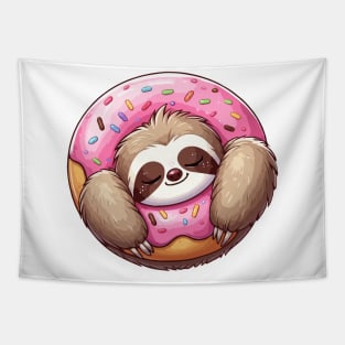 Sweet Dreams Sloth in Donut Illustration Tapestry