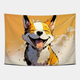 Pawsome: Happy Corgis Dog Smiles No. 3 on a Dark Background Tapestry