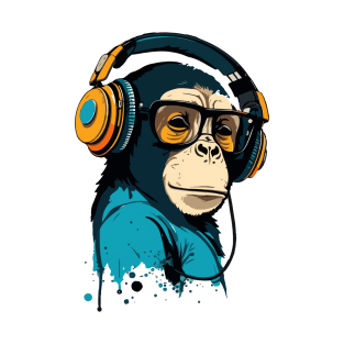 Chimpanzee Monkey wearing Headphones Chimp T-Shirt