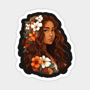 Beautiful Island Girl Native Hawaiian Illustration Magnet