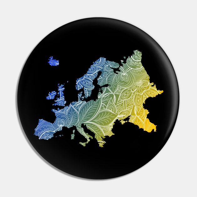 Colorful mandala art map of Europe with text in blue and yellow Pin by Happy Citizen