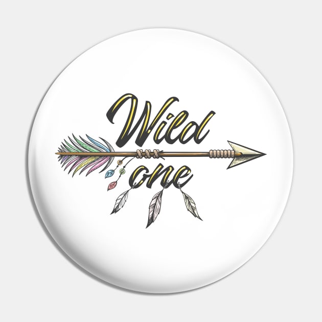 Native American Indian Arrow with Wording Wild One Pin by devaleta