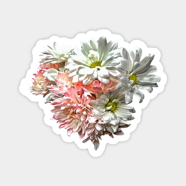 Daisies and Pink Chrysanthemums Heart Magnet by SusanSavad