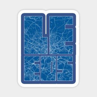 Leeds, England Map Typography - Blueprint Magnet