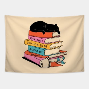 Books and Plant Black Cat in beige Tapestry