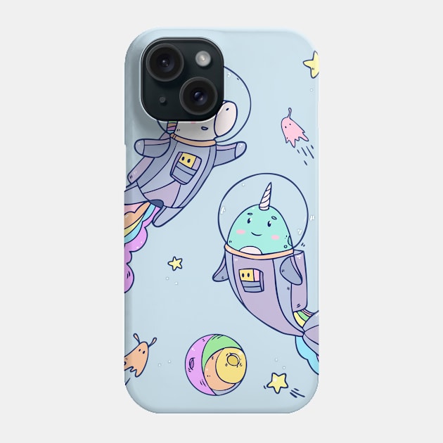 Space Unicorn and Narwhal Phone Case by Olya Yatsenko