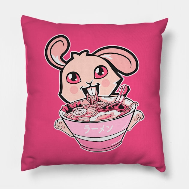 Kawaii Bunny Rabbit Eating Ramen Noodles Girls & Teens Anime Pillow by Etopix