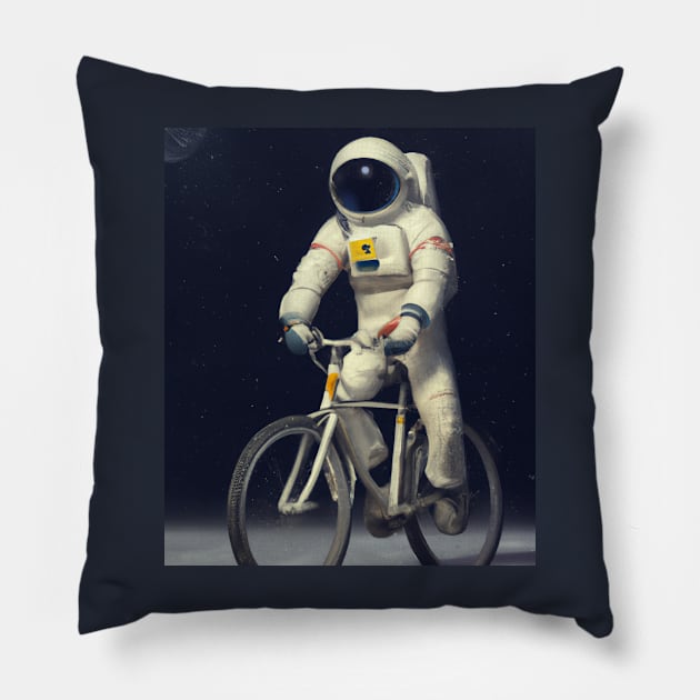 Astronaut With Bicycle Pillow by KoumlisArt