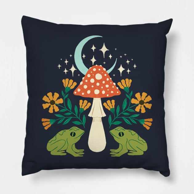 Moonlight Frogs and Mushroom Pillow by haleyum