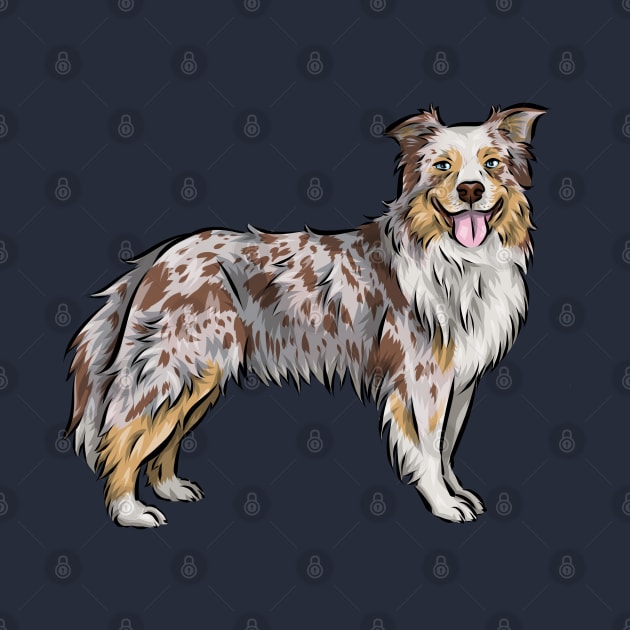 Australian Shepherd Dog | Red Merle | Rose Ears by Shirin Illustration