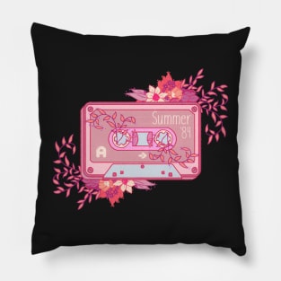 Vintage retro kawaii audio tape cassette sticker with flowers Pillow