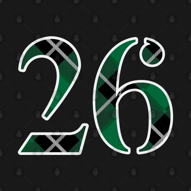 26 Sports Jersey Number Green Black Flannel by Design_Lawrence