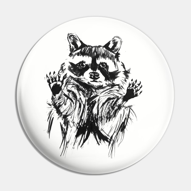 Trash Panda Boy - Raccoon Ink Illustration Pin by GeorgiaGoddard