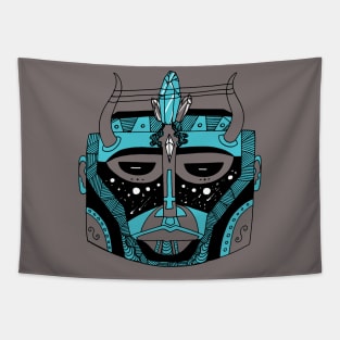 Blue Grey African Mask No 8 Tapestry