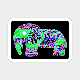 dark tribal elephant ecopop totonac pattern art green mustard wallpaper Magnet