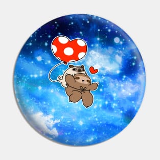 Heart Balloon Sloth and Pug - Night Sky Pin