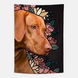 Weimaraner Photo Collage With Flowers and Roses Tapestry