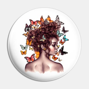 Afro Woman with Butterflies #1 Pin