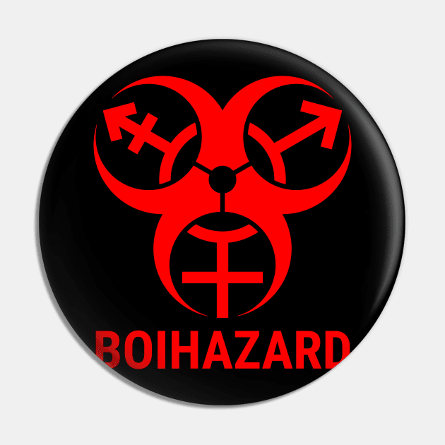 "BOI HAZARD" Trans Biohazard - Red Pin by GenderConcepts