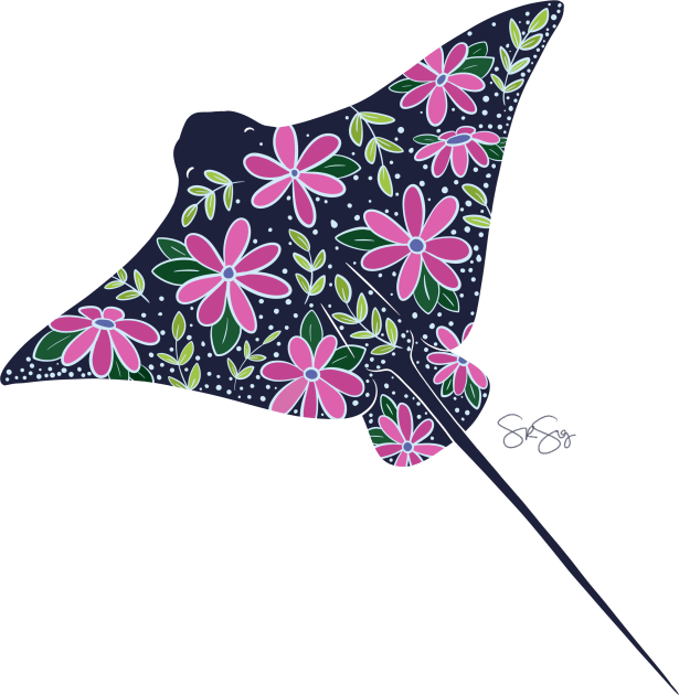 Floral Stingray - Cool Colors Kids T-Shirt by SRSigs