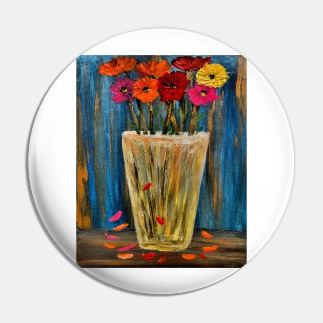 A contemporary painting of some poppies in a metallic gold and silver vase . Pin by kkartwork
