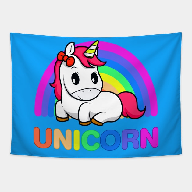 Kawaii Rainbow Unicorn Tapestry by machmigo