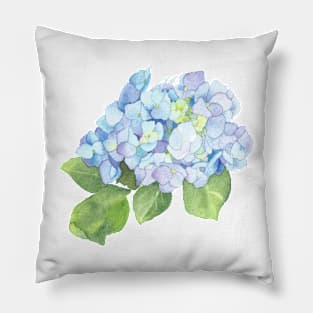 Blue Hydrangea, floral watercolor painting Pillow