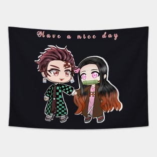 Tanjirou and nezuko chibi Tapestry