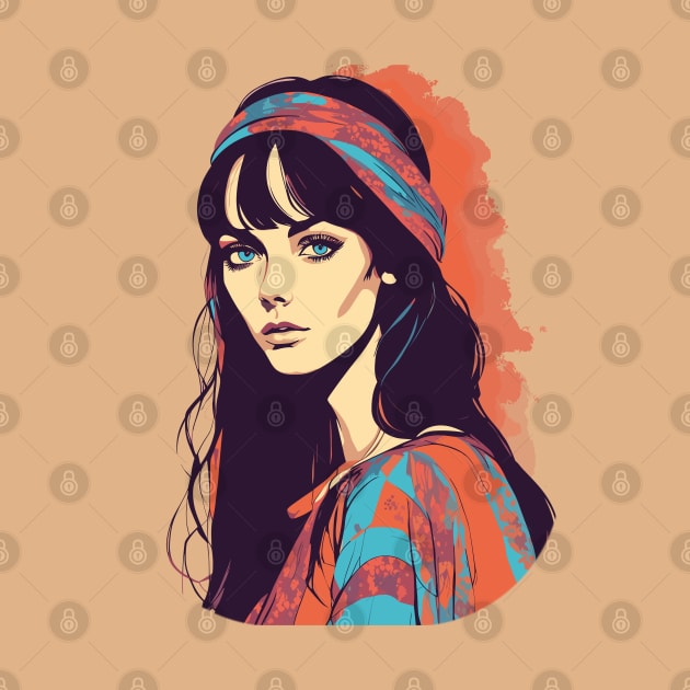 Fashion hippie girl blue eyes portrait by Soovenir