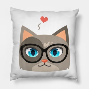 Cat With Blue Eyes Glasses Pillow