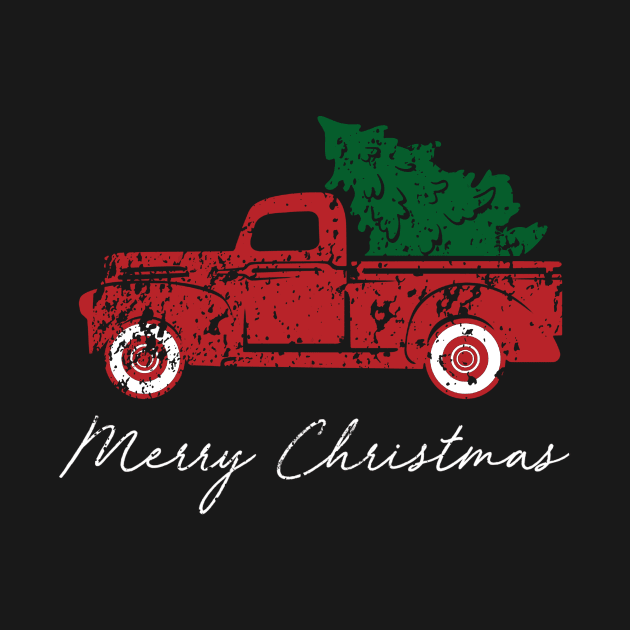 Merry Christmas Retro Vintage Red Truck by Kimko