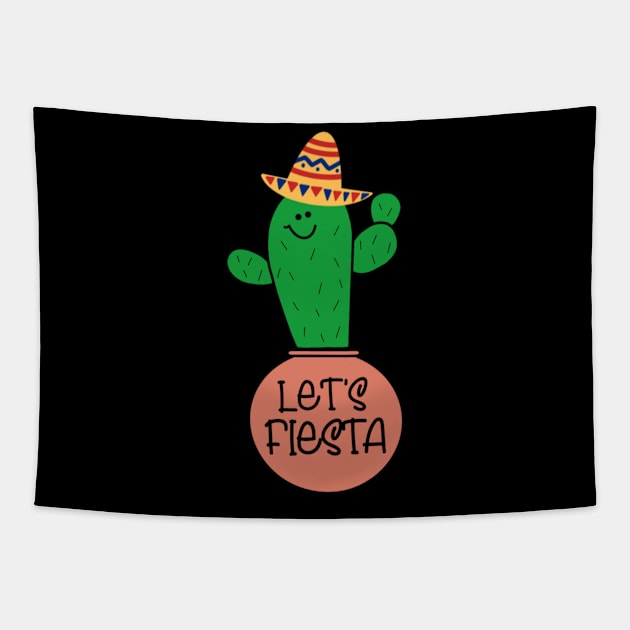 Cinco De Mayo Let's Fiesta Cactus Wearing a Sombrero Tapestry by StacysCellar