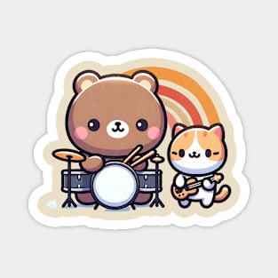 Bear & Cat Music - Rainbow Bright Kawaii Magnet