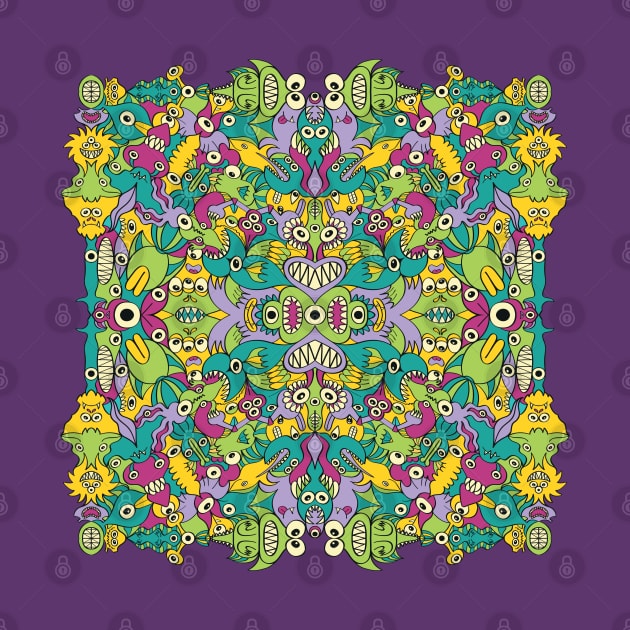 Weird monsters having fun by replicating in a seamless pattern design by zooco
